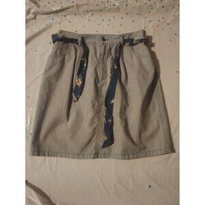 lizwear Womens Skirt M Light Gray Denim ALine Knee Length Floral Waist Tie Belt
